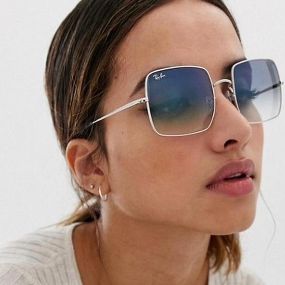 Ray-Ban Sunglasses RB1971 Silver Gradient Blue Lens Square Frame main image 12